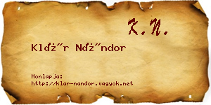 Klár Nándor névjegykártya
