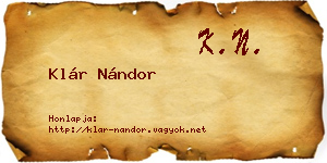 Klár Nándor névjegykártya